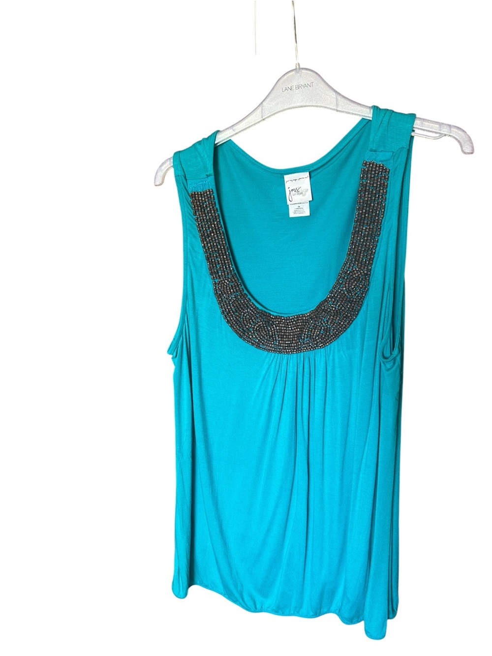 Just My Size Teal Sleeveless Tank with Beaded Scoop Neck